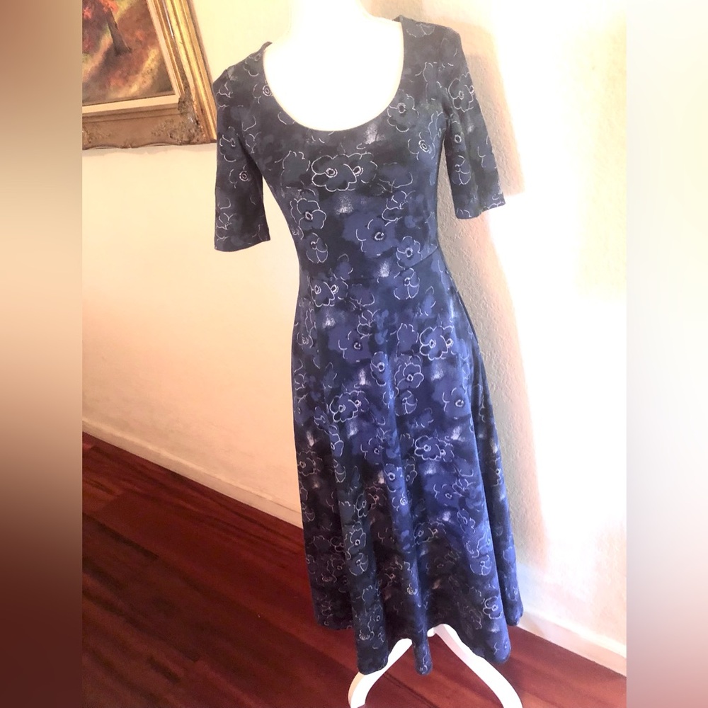 Pact Organic Cotton Navy Floral Scoop-Neck Midi Dress XS